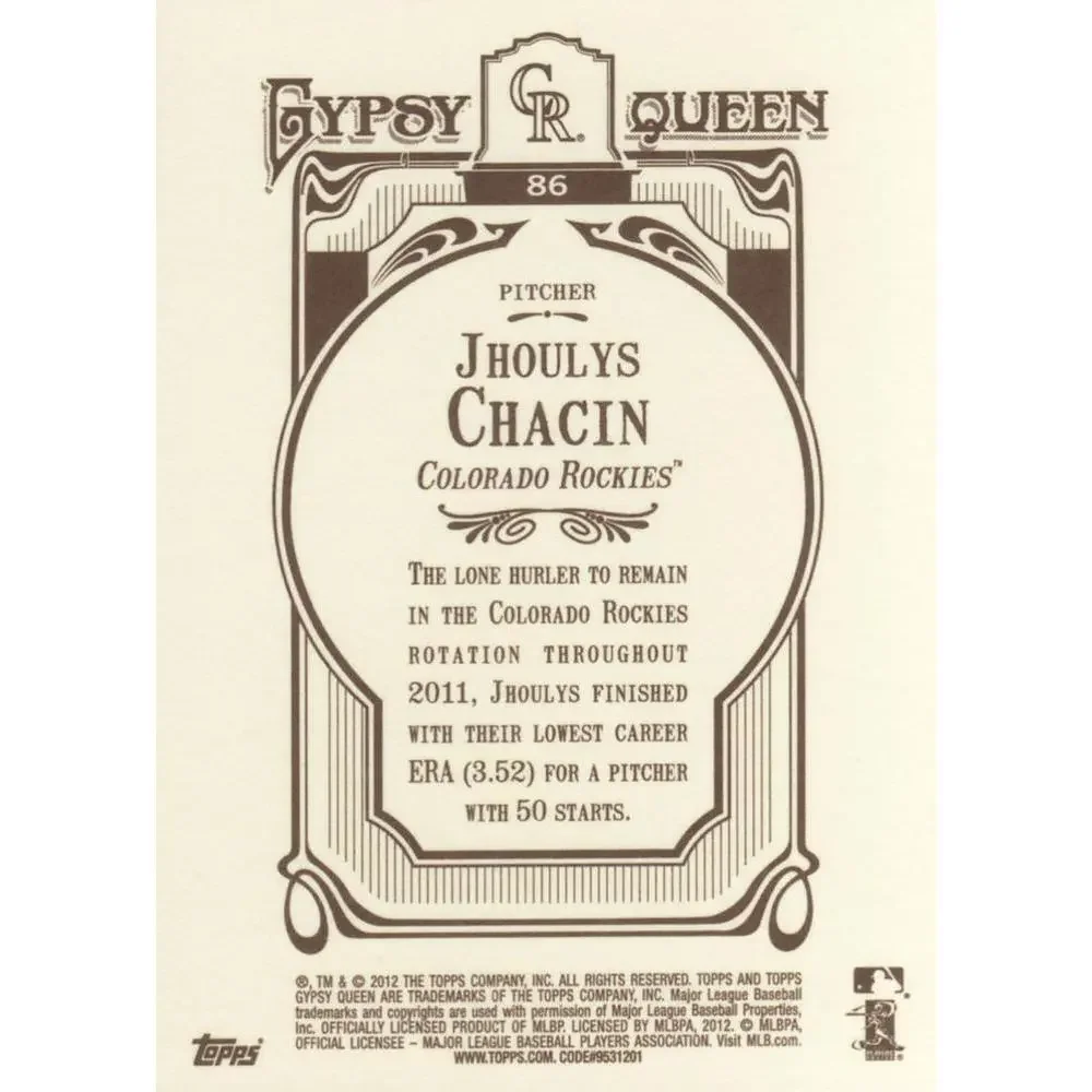 2012 Topps Gypsy Queen Jhoulys Chacin # 86 Colorado Rockies